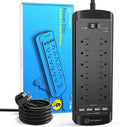 Witeem Surge Protector Power Strip - 12 Outlets, 4 USB 3.4A Ports, 6Ft Extension Cord, 1875W/15A, 4360Joules, Wall Mountable, Overload Protection - Ideal for Home & Office Use (Black-3.4A)
