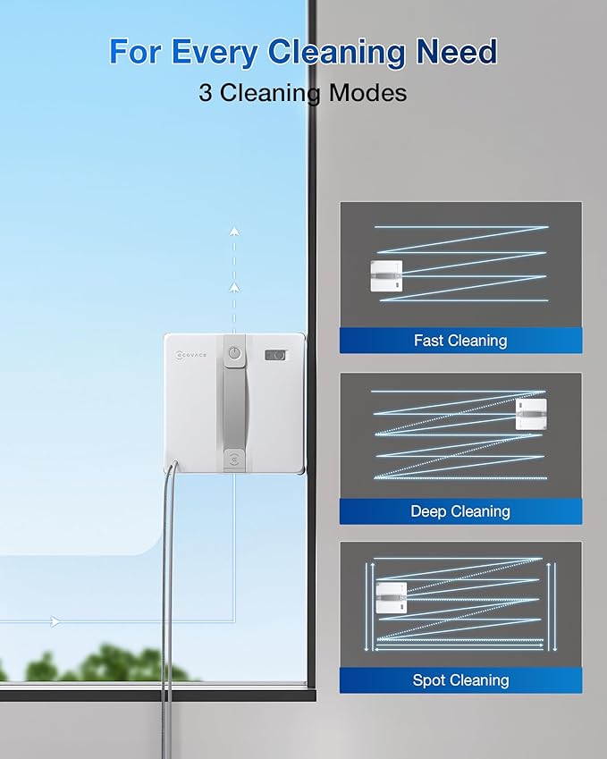 ECOVACS WINBOT Mini Window Cleaning Robot - Compact Design, Dual Nozzles with Ultrasonic Spray, 9-Stage Protection System, Intelligent Path Planning, 3 Cleaning Modes, Anti-Slipping System