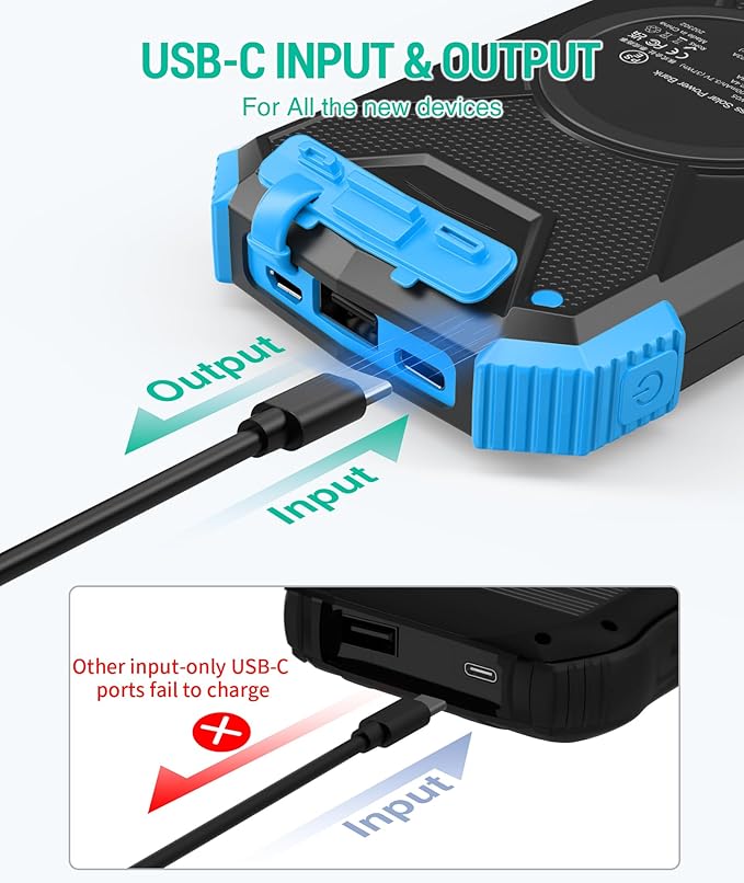 BLAVOR Solar Power Bank 10,000mAh, Portable Wireless Charger, 20W Fast Charging External Battery Pack with USB C for Cell Phones, Solar Panel Charging with Dual Flashlight for Camping