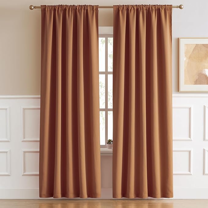 Retro Brown Orange Curtains 90 Inches Long, Vintage Brown Curtain Drapes Back by DUALIFE