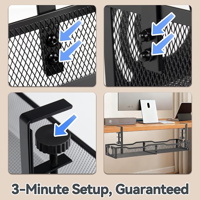 Cable Management, 25.3'' Under Desk Cable Management Tray No Drill | Metal - Image 6