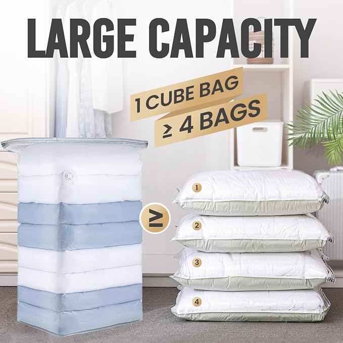 TAILI 12 Pack Cube Vacuum Storage Bags, Jumbo Size, Comforters, Space Saver No - Image 3