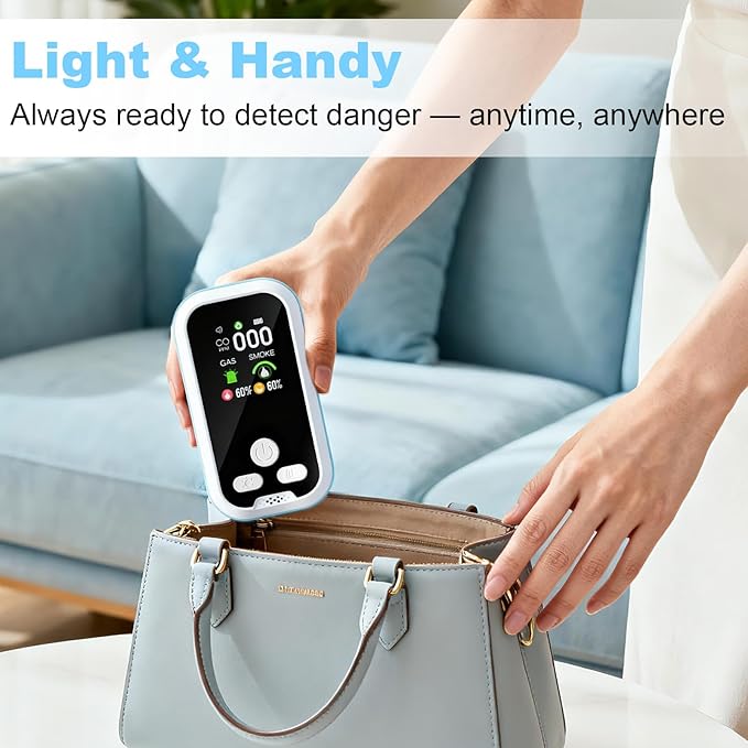 5 in1 Carbon Monoxide Detector Combo with HD Screen Monoxide Alarm, Detects CO, Natural Gas, Smoke, Temperature, and Humidity for Home, Apartment, Hotel, Camping RV Safety Gifts Idea