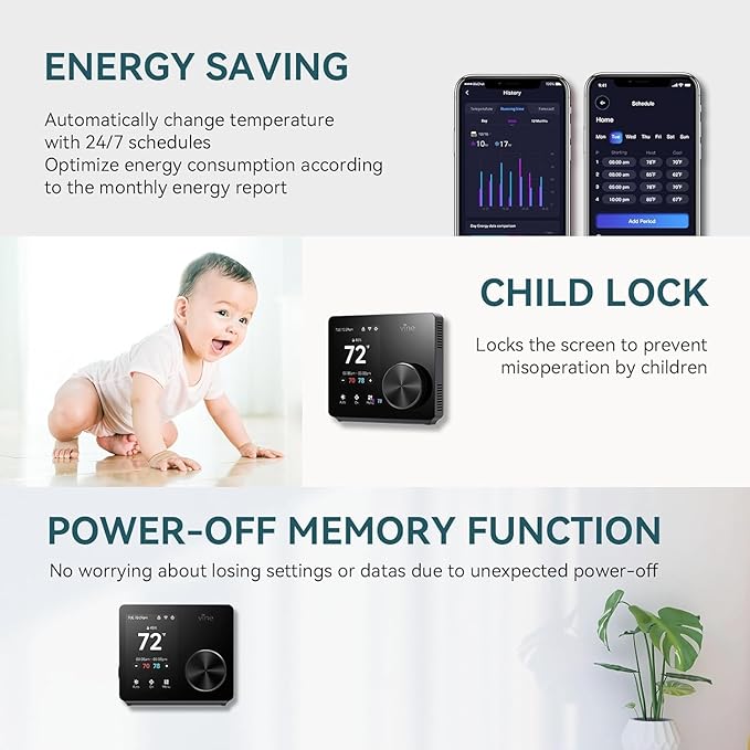 ST300 WiFi Thermostat, Compatible with Alexa and Google, App Control, 3.5” Touch Screen, Knob, Easy Install, Universal Compatibility, 7 Day Scheduling, Night Light, Zoning Compatible