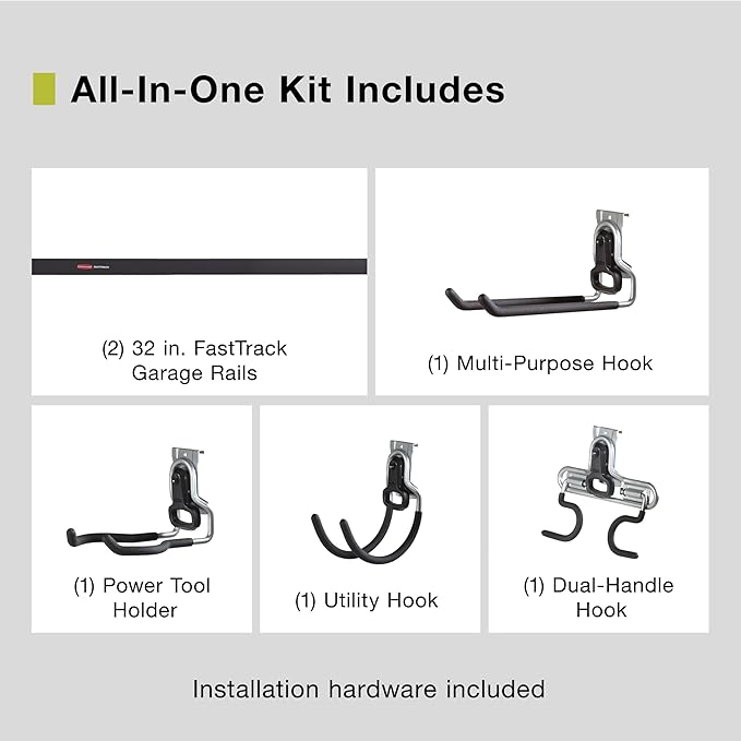 Rubbermaid FastTrack Garage Storage System Tool Hanging Kit, Wall Mount Holder for Garden Lawn Tools/Garage/Home Organization