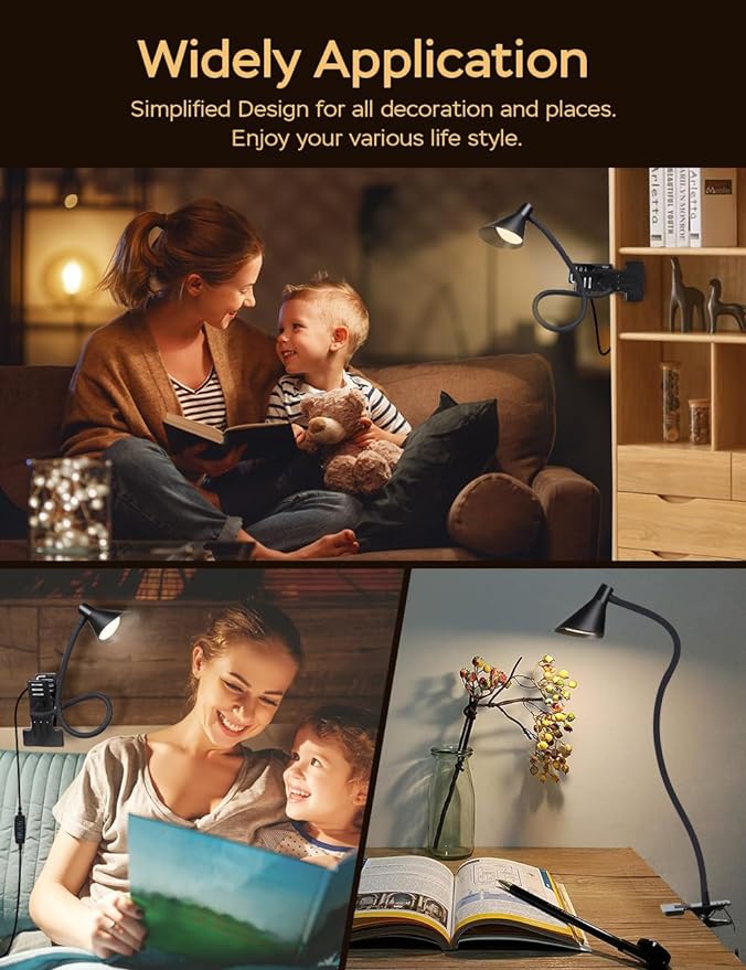 LiFMIRA Clip on Light USB Reading Light Desk Lamp 3 Color Modes Black | 10 - Image 4