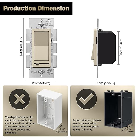 BESTTEN 5 Pack Matte Champagne Gold Dimmer Light Switch, Single Pole or 3-Way, Compatible with Dimmable LED, CFL, Incandescent and Halogen Bulb, 120VAC, Signature Collection, UL Listed