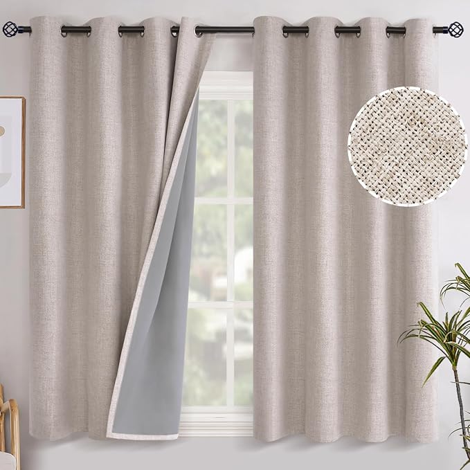 YoungsTex Short Linen Blackout Curtains 45 Inches Length, Grommet Thermal by YoungsTex