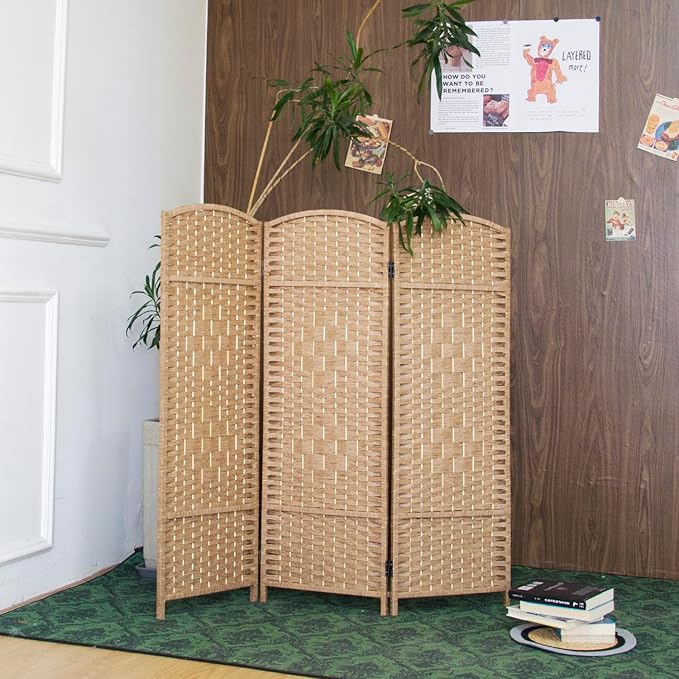 3-Panel Short Room Divider, 3.9 ft Freestanding Partition Wall, Light Brown - Image 3