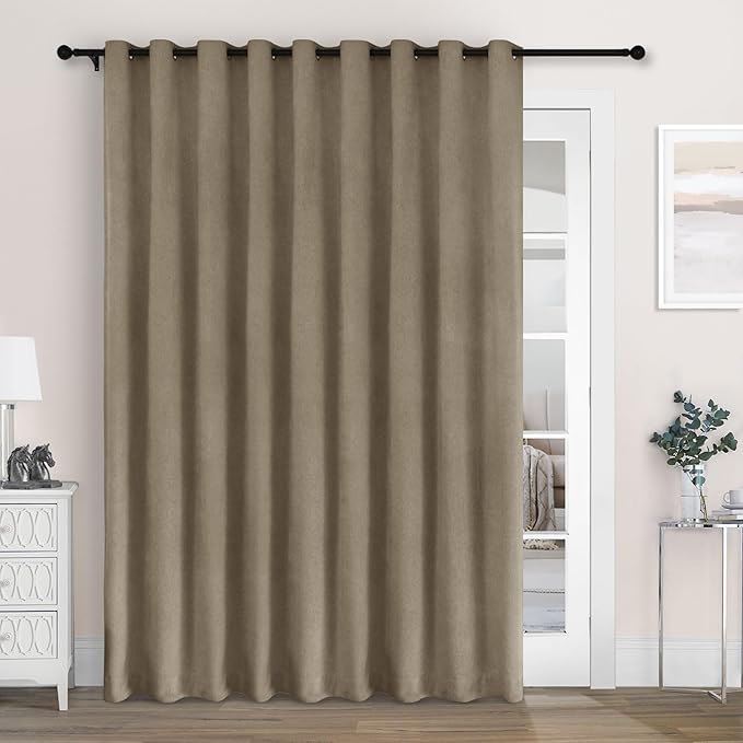 Macochico 100" Wx84 L Palm Full Blackout Curtains for Sliding Door, Thermal Insulated Drapery for Living Room Bedroom Windows Patio Door, Modern Chenille Grommet Curtains with Tieback 1 Panel