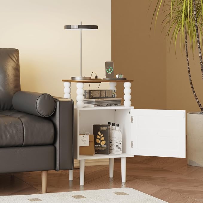 Veegle White Nightstand with Charge Station, Modern Bedside Table with Storage - Image 5