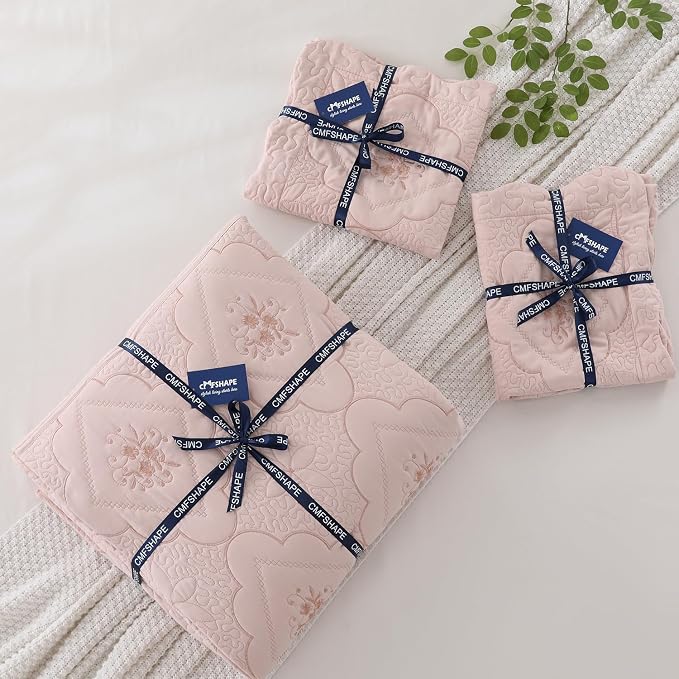 Cmfshape Oversized Floral Embroidery Quilt Set, 3 Pieces Super King Quilt - Image 9