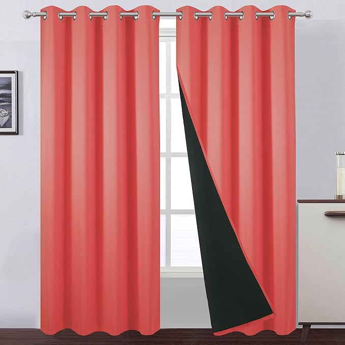 100% Blackout Curtains 52 x 84 Inch/Coral Curtains 2 Panels by Lemomo