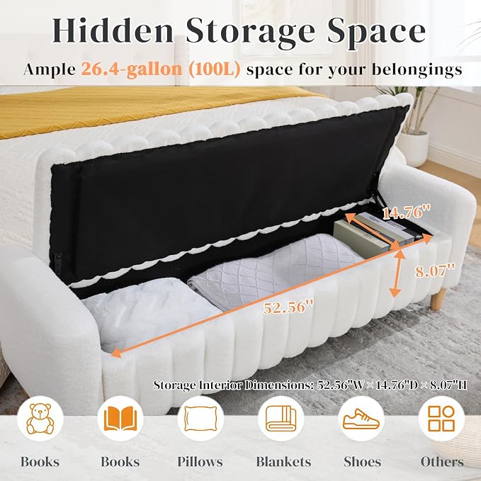 Aoiy & Wifon 63.4" W Large Storage Ottoman Bench, King Size End of Bed Storage - Image 2