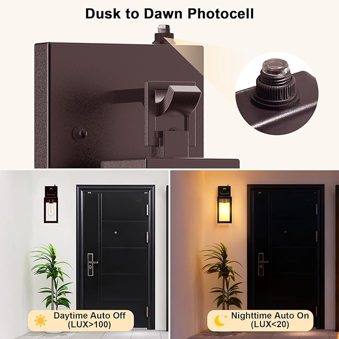 LTBLIGHT 2-Pack Dusk to Dawn Porch Light, Farmhouse Brown Outdoor Lights Wall Mount, Waterproof Anti-Rust Wall Sconces for House, Yard, Entryway, Garage, 100-120Vac