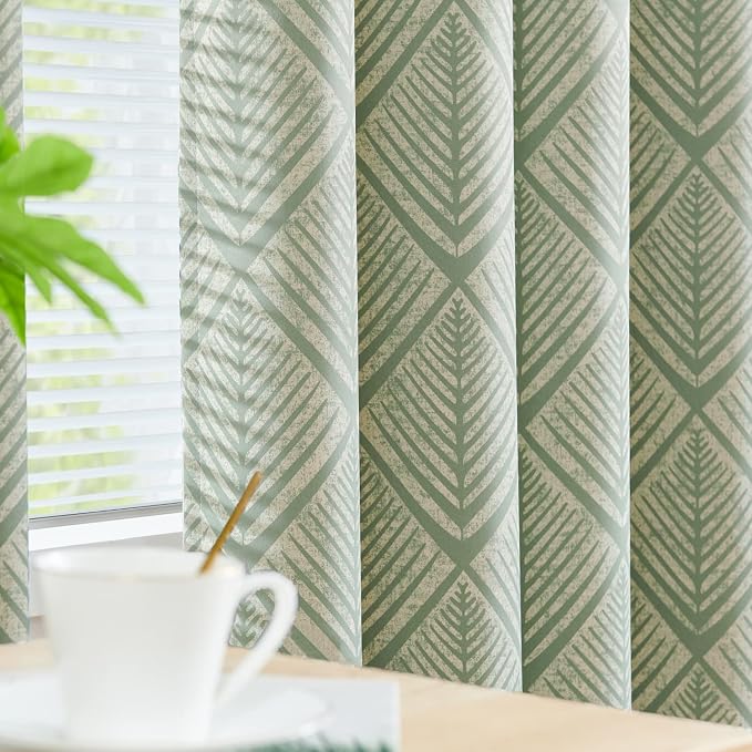 jinchan Sage Green Blackout Curtains Geometric Grommet 84 inch 2 Panels | Room - Image 3