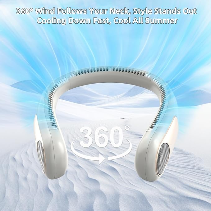 Portable Neck Fan,Personal Wearable Bladeless Fan,LED Display,4-Speeds,6000mAh USB Rechargeable,360° Strong Cooling Wind,Hands Free,White Elephant Gift,Christmas Gifts for Men Women (Light grey)