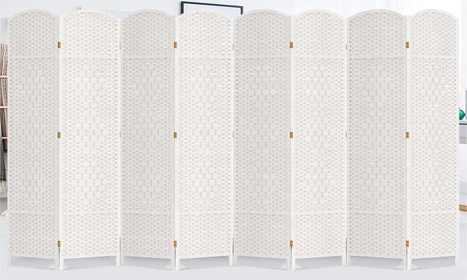 8 Panel Room Divider, 6 FT Wide Folding Screen Room Divider, Off White | Double by DURASPACE