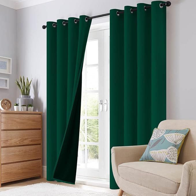SimpleHome Dark Green 100% Blackout Curtains Room Darkening Living Room 54 | - Image 8