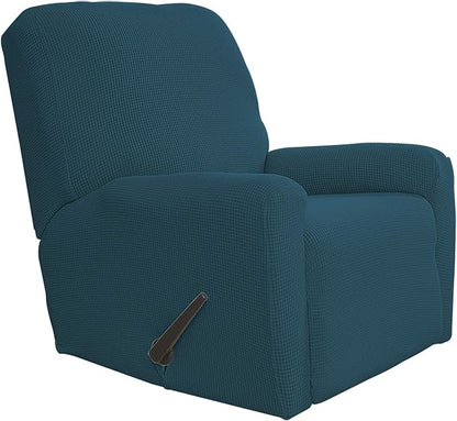 Easy-Going Recliner Stretch Sofa Slipcover Sofa Cover 4-Pieces Furniture Protector Couch Soft with Elastic Bottom Kids, Spandex Jacquard Fabric Small Checks(Recliner,Deep Teal)