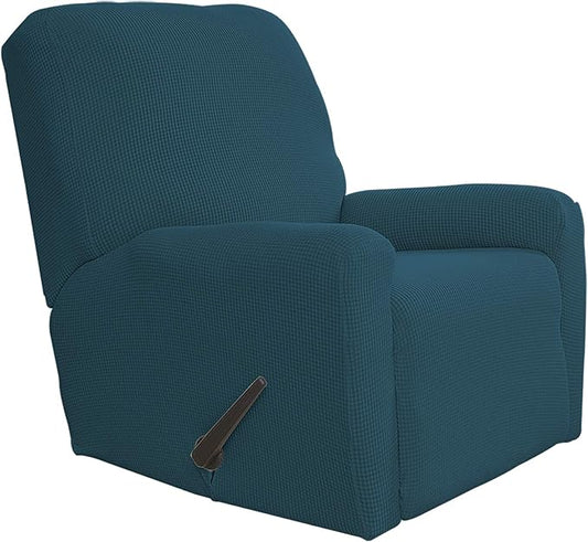 Easy-Going Recliner Stretch Sofa Slipcover Sofa Cover 4-Pieces Furniture Protector Couch Soft with Elastic Bottom Kids, Spandex Jacquard Fabric Small Checks(Recliner,Deep Teal)