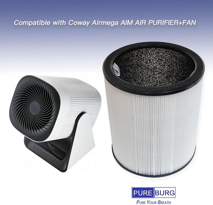 PUREBURG Replacement Filters Compatible with Coway Airmega AIM Air Purifier + Fan 2-in-1,2-Pack H13 True HEPA Activated Carbon 2-in-1 3-Stage Filtration Air Clean Dust VOCs