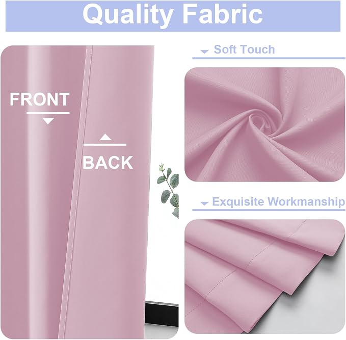 Simplebrand Ava Pink Short 36 Inches Blackout Curtain 2 Panels Set, Half Window - Image 3