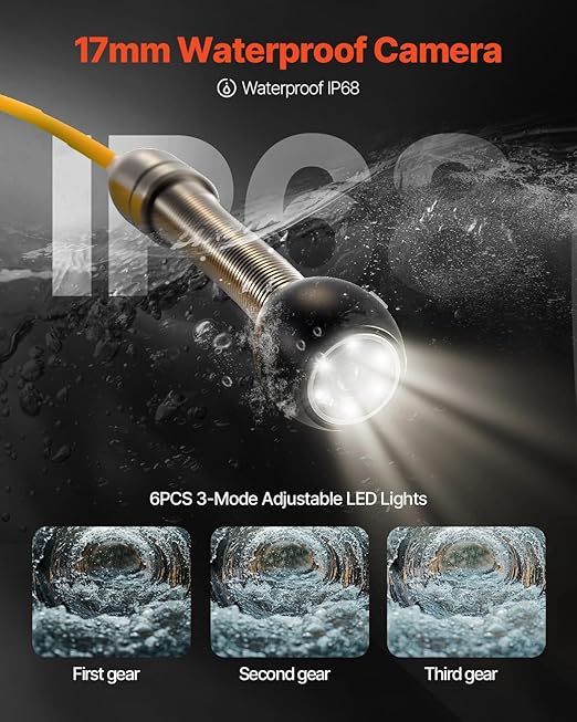 VEVOR Sewer Camera, 98.4 ft/30 m, 4.3" Pipe Drain Inspection Camera with DVR Function and LED Lights, Waterproof IP68 Borescope, Industrial Endoscope for Home Wall Duct Drain Pipe Plumbing