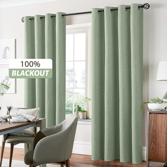 Yakamok 84 Inch Light Sage Green Linen Texture Curtains - Image 7