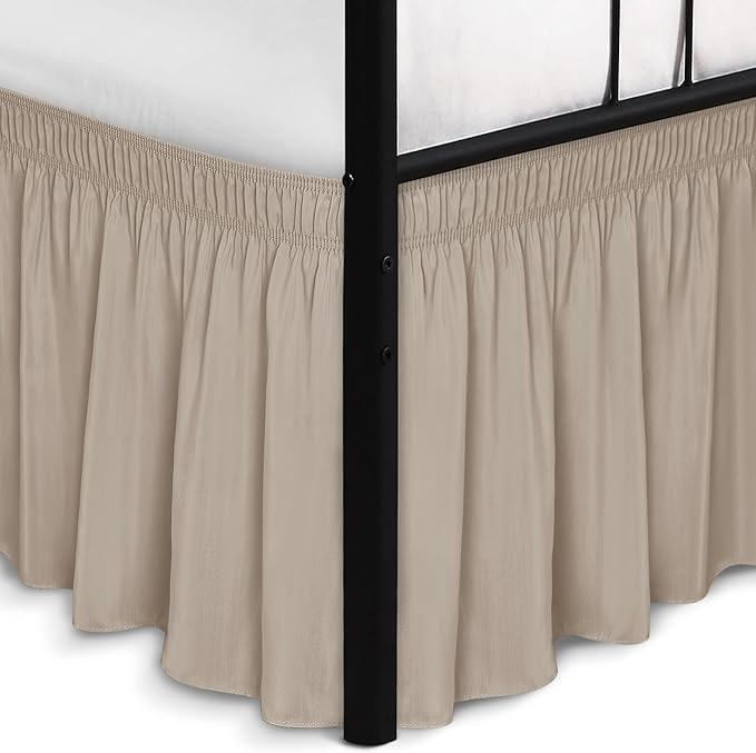 Biscaynebay Wrap Around Bed Skirts with Split Corners for King Beds 16" Drop, Light Camel Elastic Dust Ruffles Adjustable Easy Fit Wrinkle & Fade Resistant Silky Luxurious Fabric Machine Washable