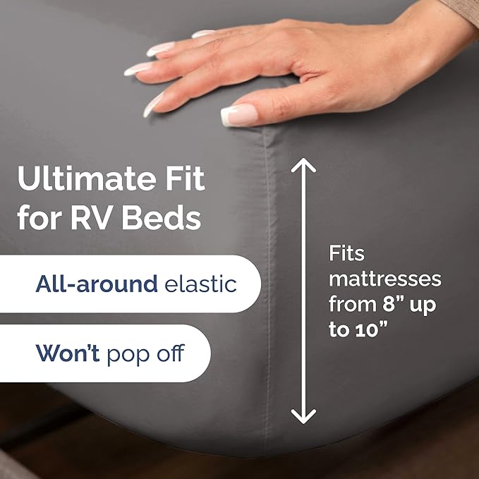 RV Short Queen Sheet Set 60 X 75 - 4 Piece RV Short Queen Bed Sheets - Soft, Breathable & Cooling - Designed for Bunks, Trailers & Camper - Fits 8” to 12" Mattress - Hotel Luxury Bedding - Dark Grey