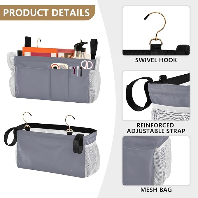 DOMIKING Grey Bedside Caddy for Dorm Bed Recliner Armrest Organizer - Image 5