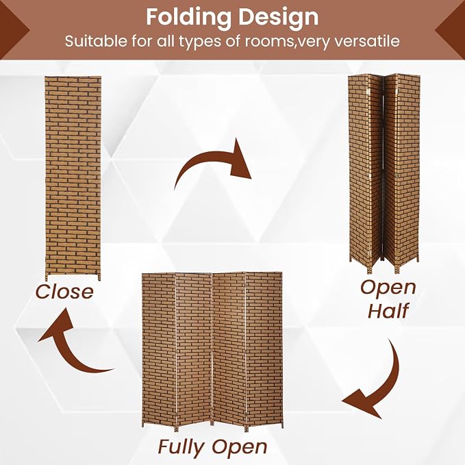 Room Divider Wall Divider 6FT 4 Panels Wood Mesh Hand-Woven Indoor Room Screen - Image 3