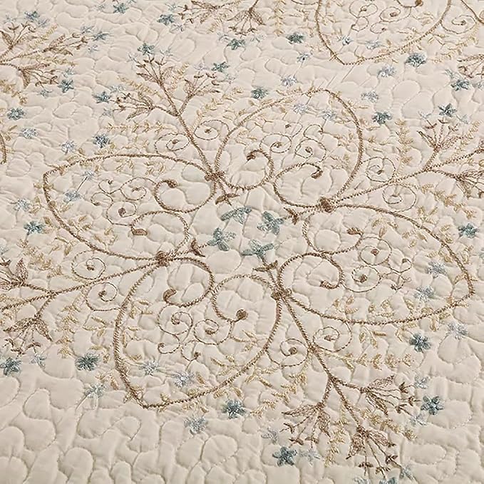 ROOMLIFE Quilt Set King Size 3D Floral Embroidery Pattern 3-Piece Cotton - Image 8