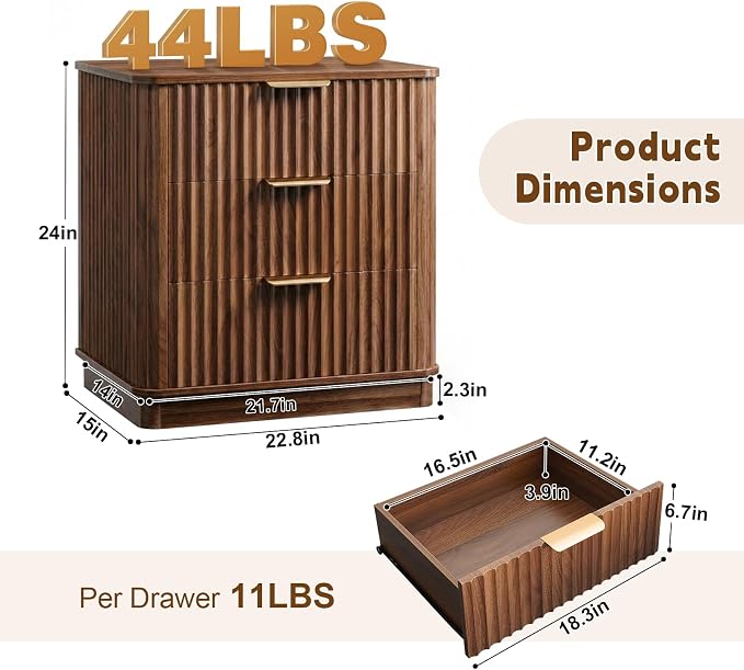 LYNCOHOME 23" Wide Fluted Nightstand - Image 2