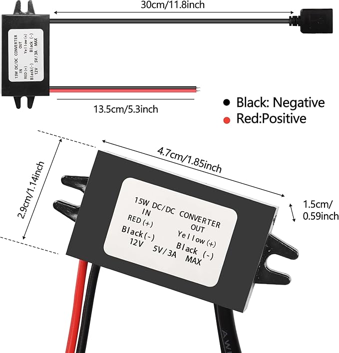 MEIRIYFA 12V to 5V USB Converter DC 12V to Dual 5V 3A USB Buck Converter Module Step Down Converter Reduced Voltage Regulator Module Car Power Adapter