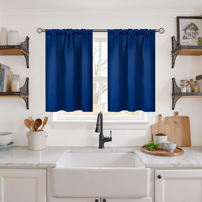 BGment Royal Blue Blackout Kitchen Curtains 36 Inch Length by BGment
