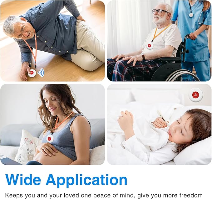 Daytech Caregiver Pager Call Button for Elderly at Home Nurse Alert System for Seniors Patient 2 Receiver 3 Panic Emergency Button