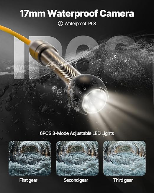 VEVOR Sewer Camera, 65.6 ft/20 m, 4.3" Pipe Drain Inspection Camera with DVR Function and LED Lights, Waterproof IP68 Borescope, Industrial Endoscope for Home Wall Duct Drain Pipe Plumbing