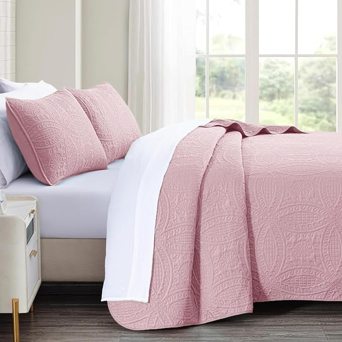 akkialla 118"x106" Pink California King Quilt Set, Oversized Floor-Length - Image 4