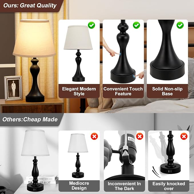Touch Lamps for Nightstand, 3 Way Dimmable Bedside Lamps - Image 8