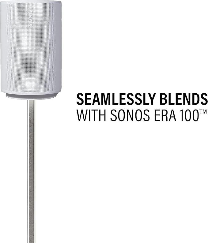 Sanus Speaker Stand for Sonos Era 100 Speakers - Height Adjustable Single Stand w/Easy 3 Step Install - Includes Rubber Feet & Carpet Spikes - White