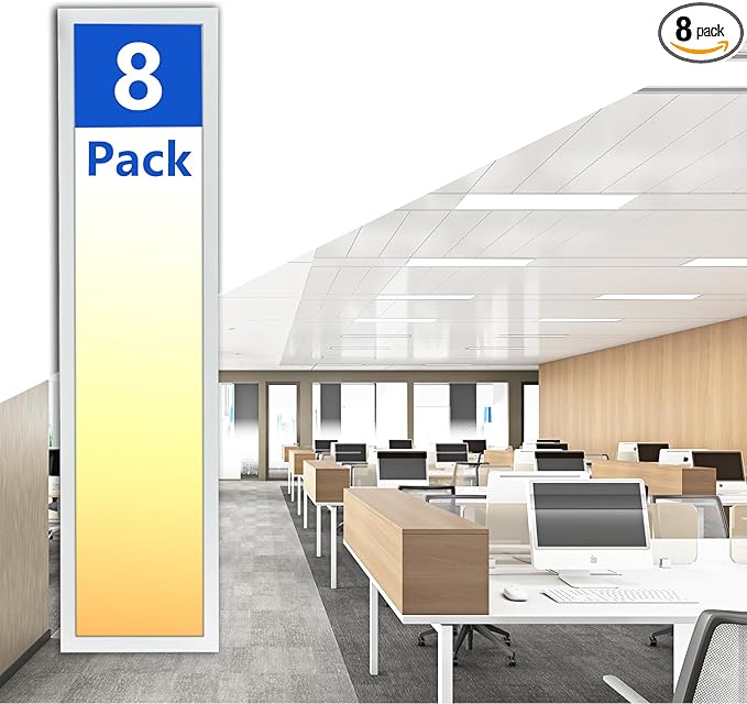 CycevSun 8 Pack 1x4 LED Flat Panel Light Drop Ceiling, 0-10V Dimmable 3000K-4000K-5000K Selectable & 20W-30W-40W Options, 4400LM, ETL