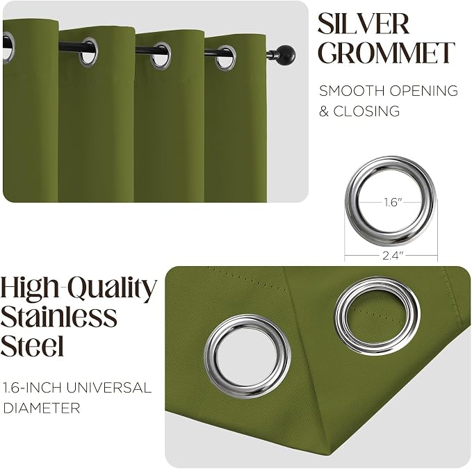 CUCRAF Green Blackout Curtains 96 inch Length 2 Panels Set, Room Darkening - Image 2