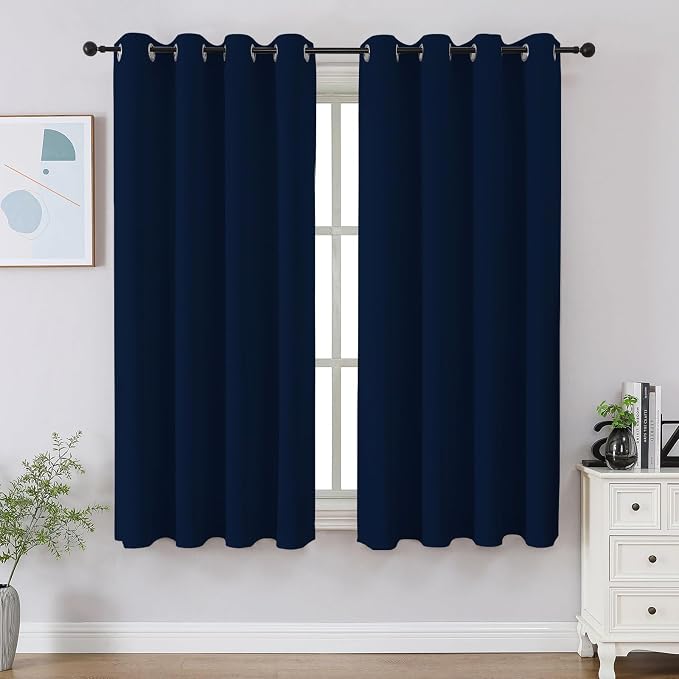 CUCRAF Navy Blue Blackout Curtains 45 inch Length 2 Panels Set, Room Darkening by CUCRAF