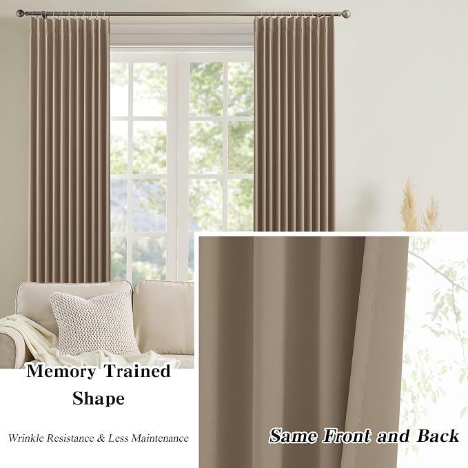 80 Inch Wide Black Pinch Pleated Curtains 80 x 90, Thermal Insulated Noise - Image 6