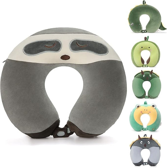 Niuniu Daddy Travel Neck Pillow - Pure Memory Foam Cervical Support Pillow for Sleeping on Airplane, Car, Train for Long Trips - Sloth Design for Kids Age 8+, Teens, Adults, Boys, Girls