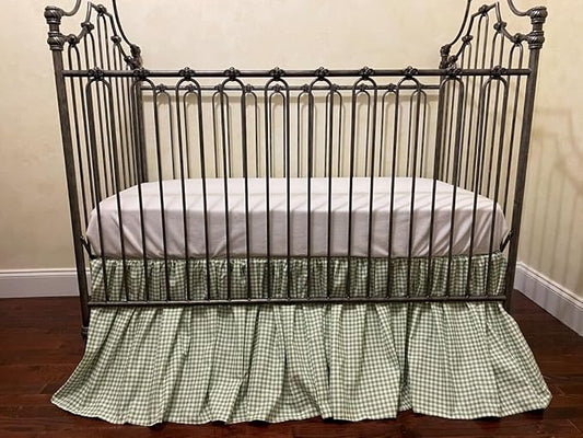 Brandream Gingham Gathered Crib Skirt, Baby Boy, Baby Girl, Gender Neutral Crib Skirt, 100% Cotton, 4-Sided, Green Gingham Toddler Bedskirt Farmhouse Chic Nursery Crib Bed Skirt Dust Ruffle