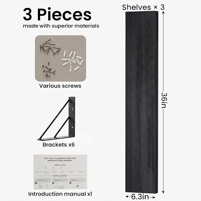 BAYKA Wall Mounted Floating Shelves, Wood Floating Wall Shelf - Image 2