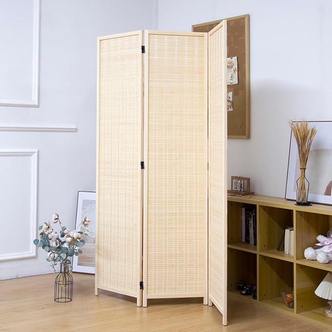 3 Panel Bamboo Room Divider for Home & Office, 5.6 ft Tall Folding Partition - Image 2